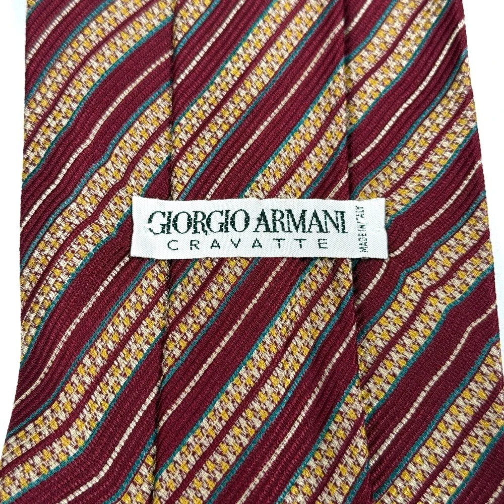 Giorgio‎ Armani Cravatte Necktie Burgundy Striped Italy Designer Men's